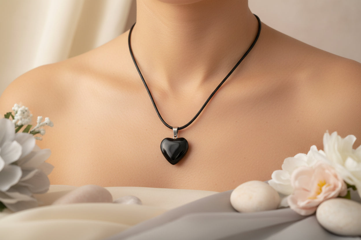 Plastic Necklace Heart Black