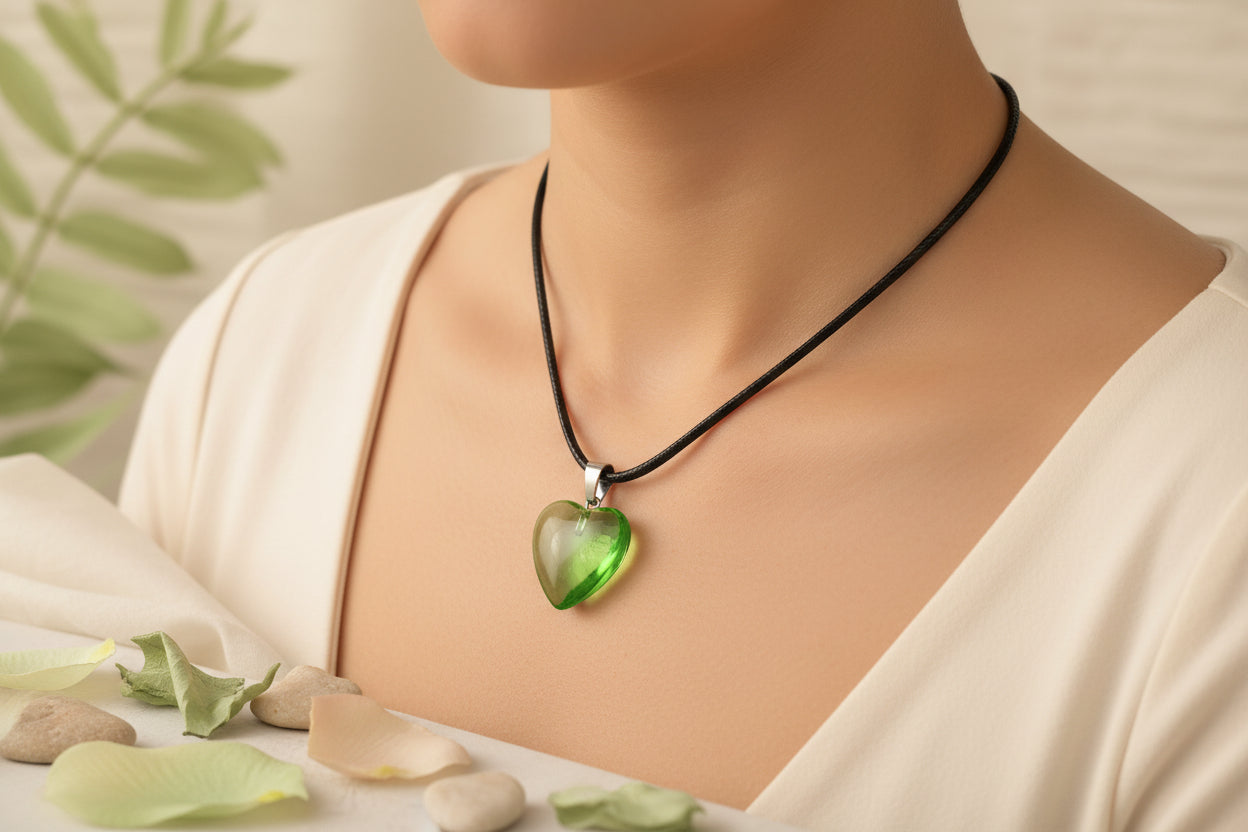 Plastic Necklace Heart Green