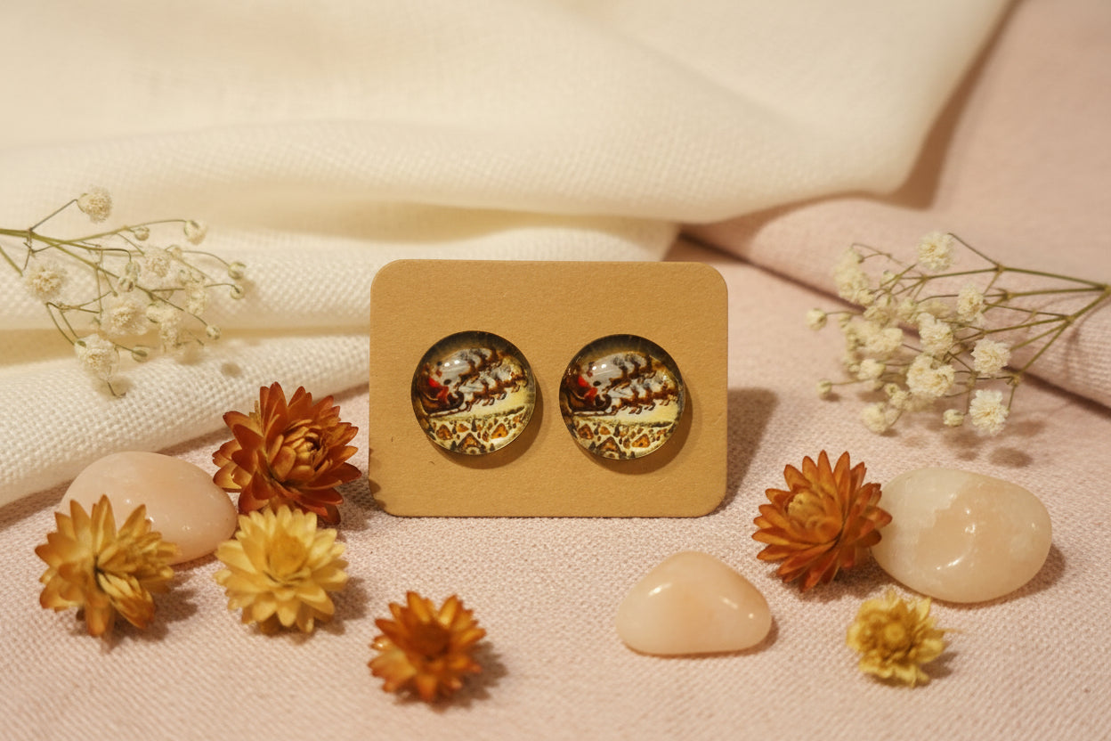 Cabochon Earring Christmas Sledge