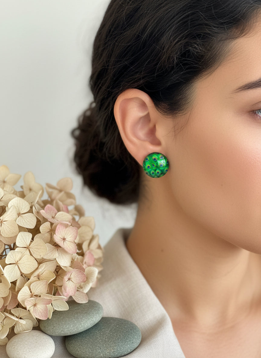Cabochon Earring with Peacock