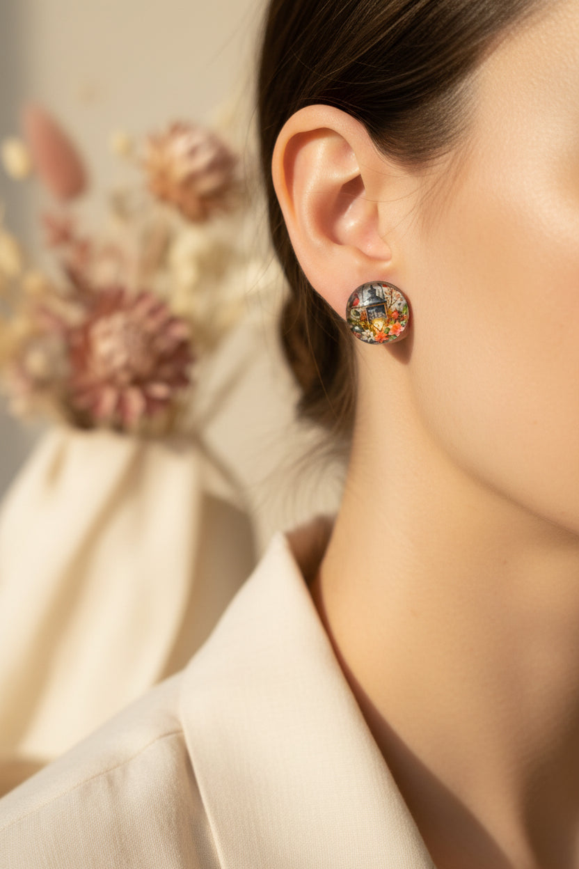 Cabochon Earring Christmas Lights