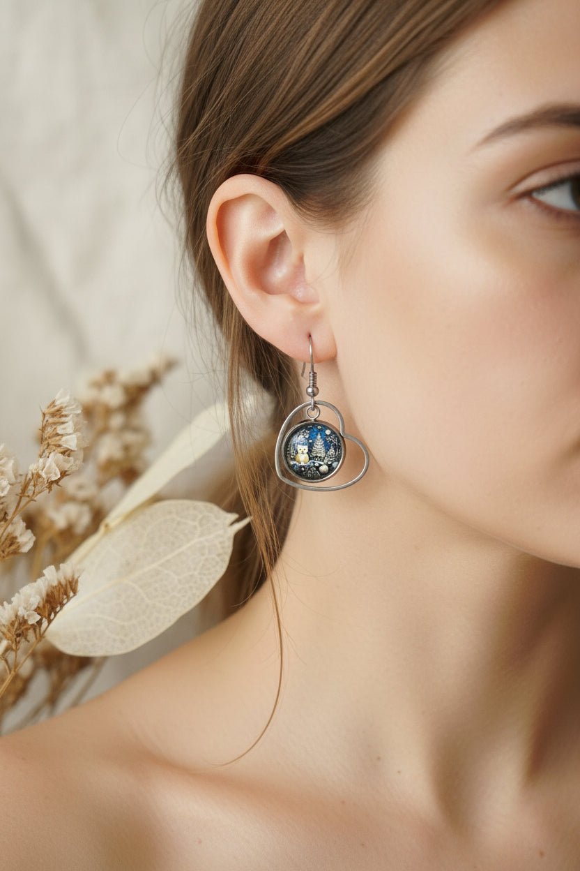 Cabochon Earring Hanging Heart