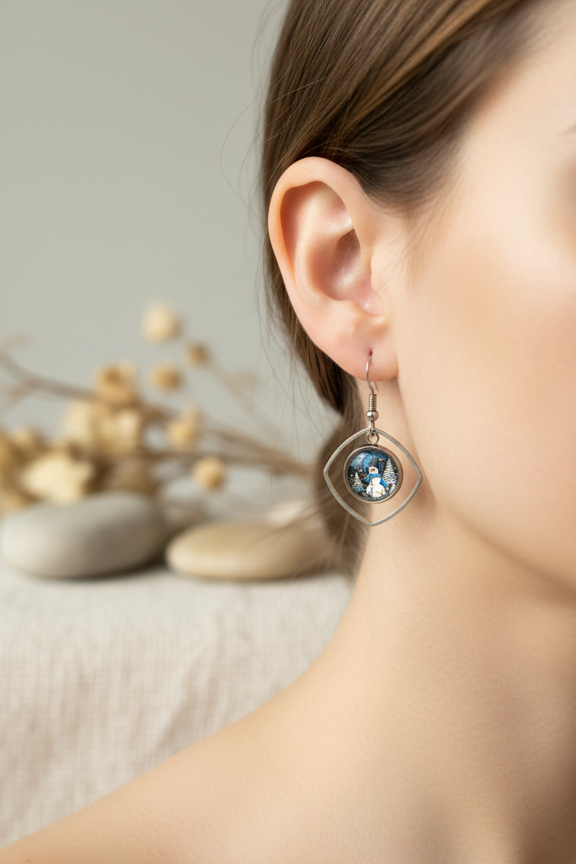 Cabochon Earring Hanging Square