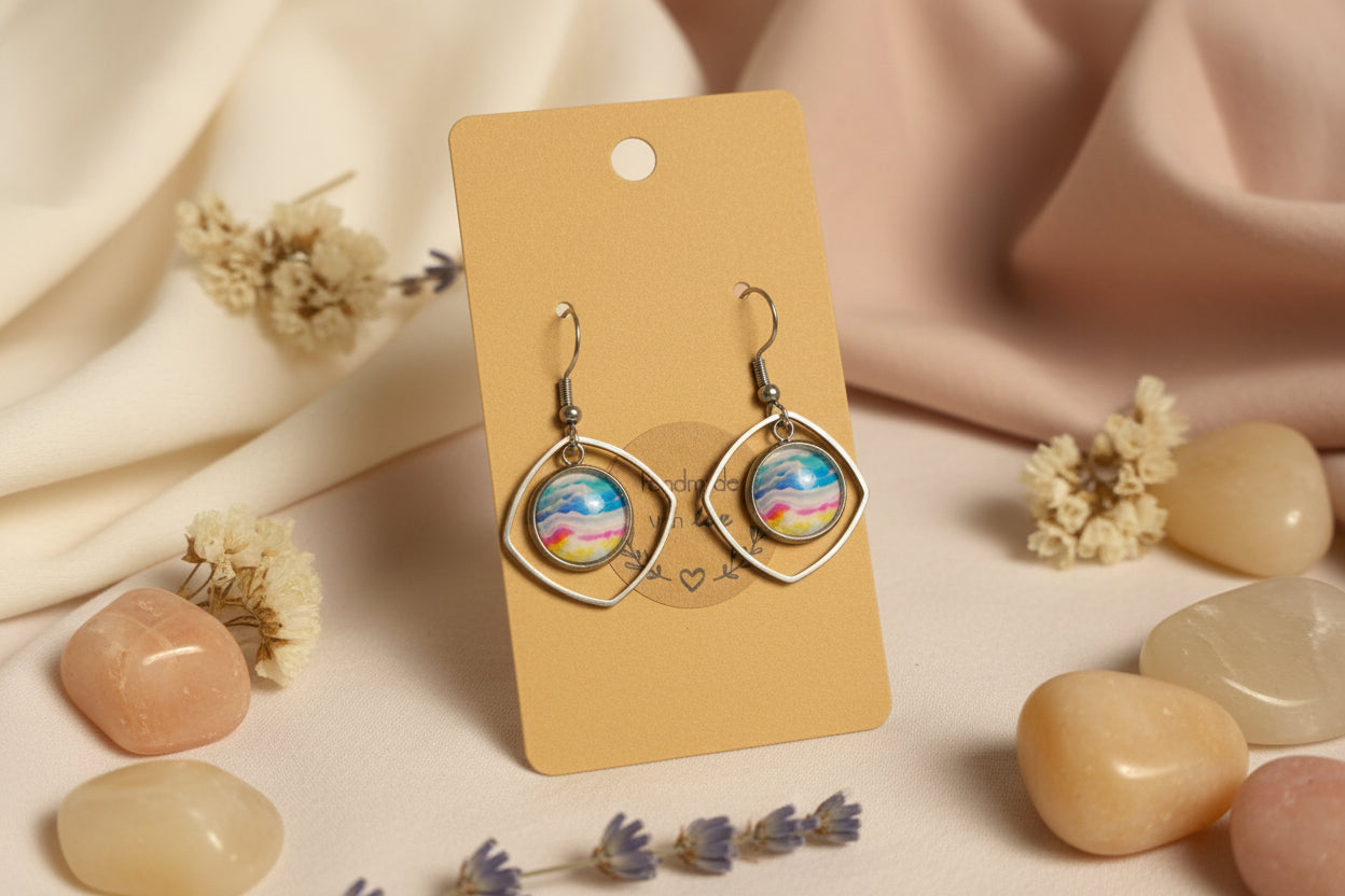 Cabochon Earring Hanging Square