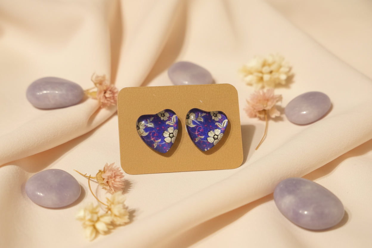 Cabochon Earring Heart Purple