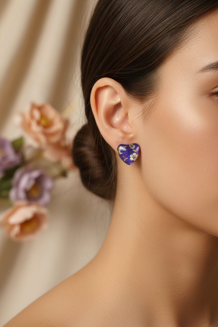 Cabochon Earring Heart Purple