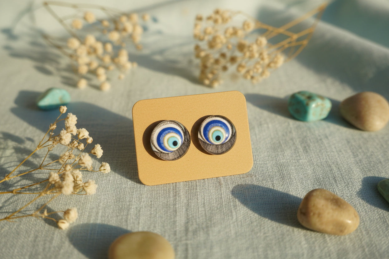 Cabochon Earring Mystical Blue All Seeing Eye