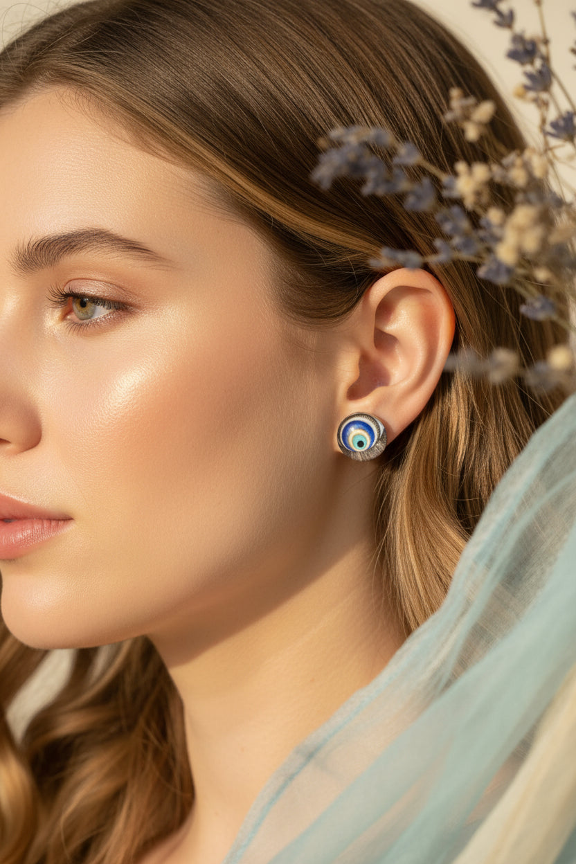 Cabochon Earring Mystical Blue All Seeing Eye