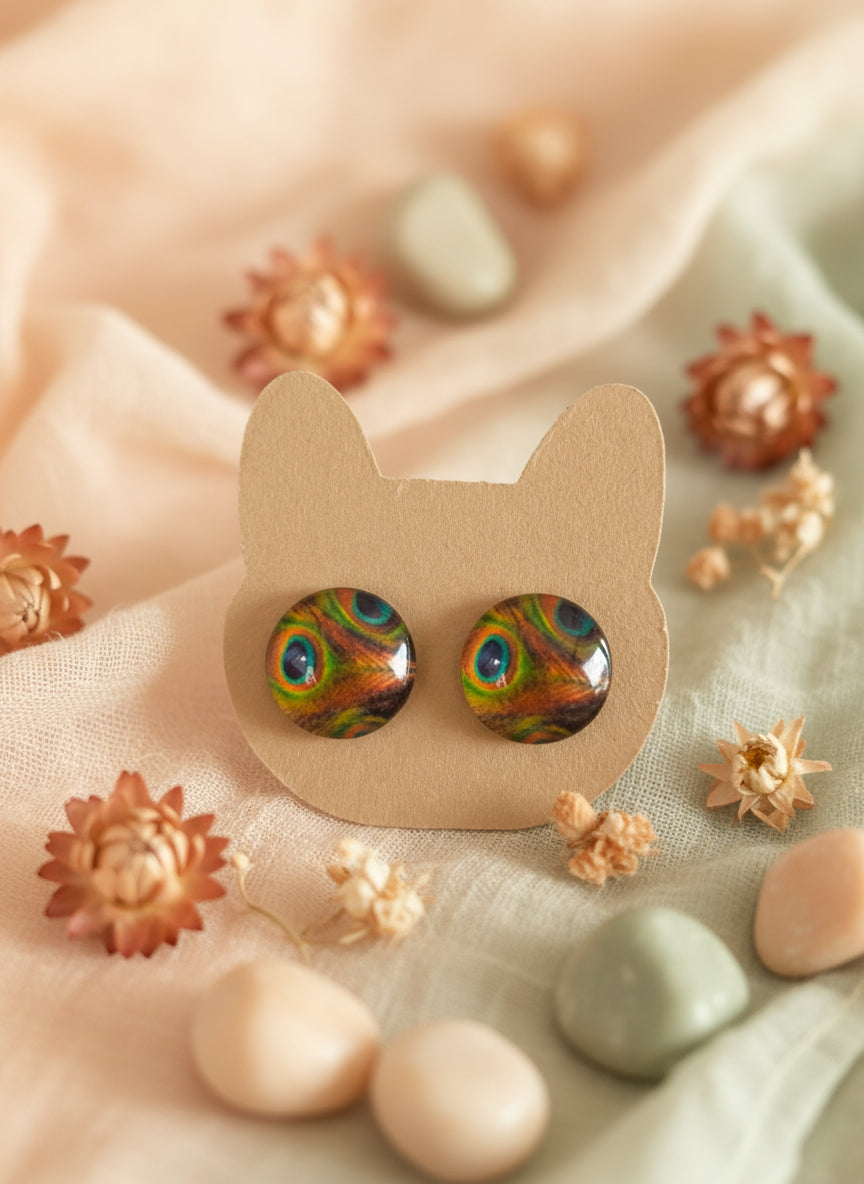 Cabochon Earring with Peacock