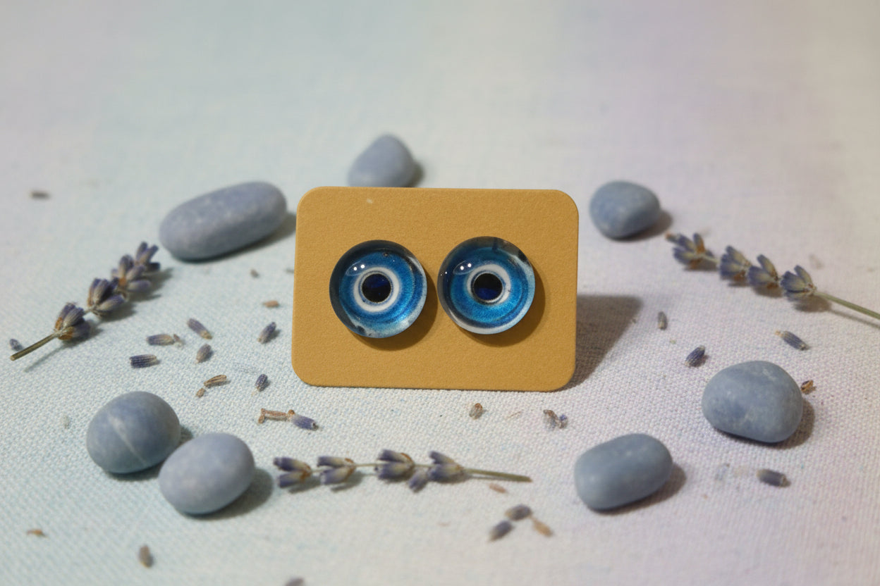 Cabochon Earring Mystical Blue All Seeing Eye