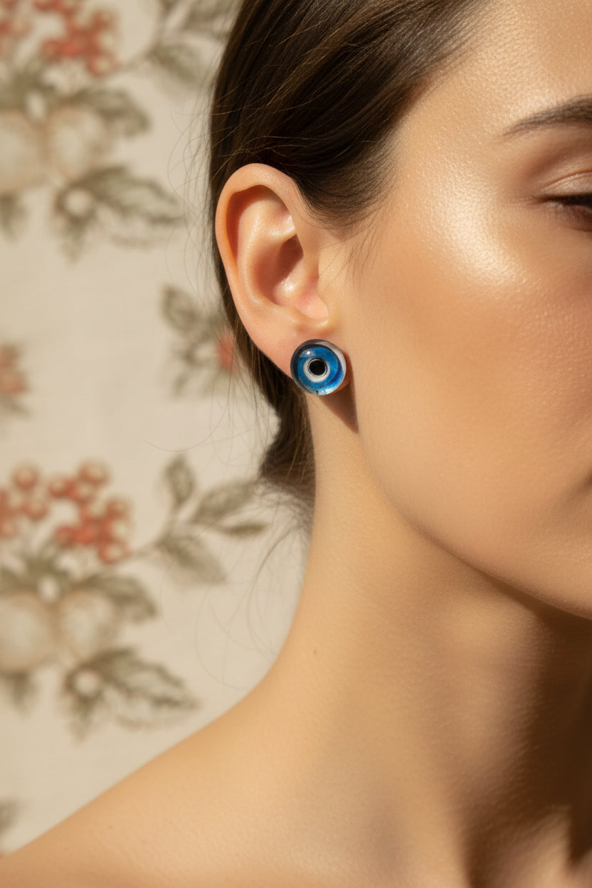 Cabochon Earring Mystical Blue All Seeing Eye