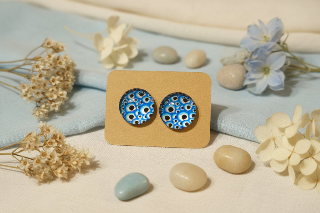 Cabochon Earring Mystical Blue All Seeing Eyes