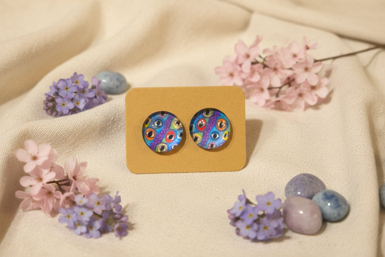 Cabochon Earring Mystical All Seeing Eye Colorful