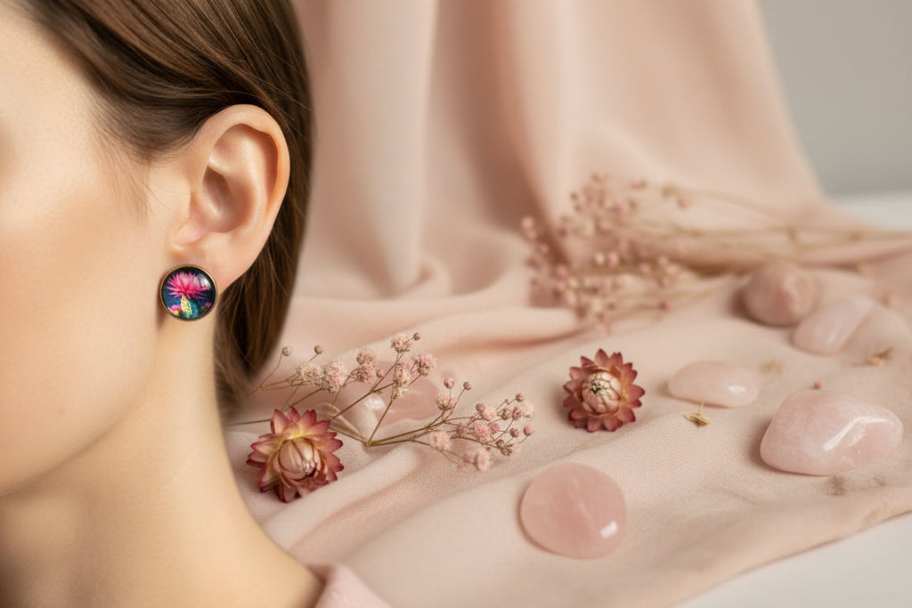 Cabochon Earring Nature Cactus