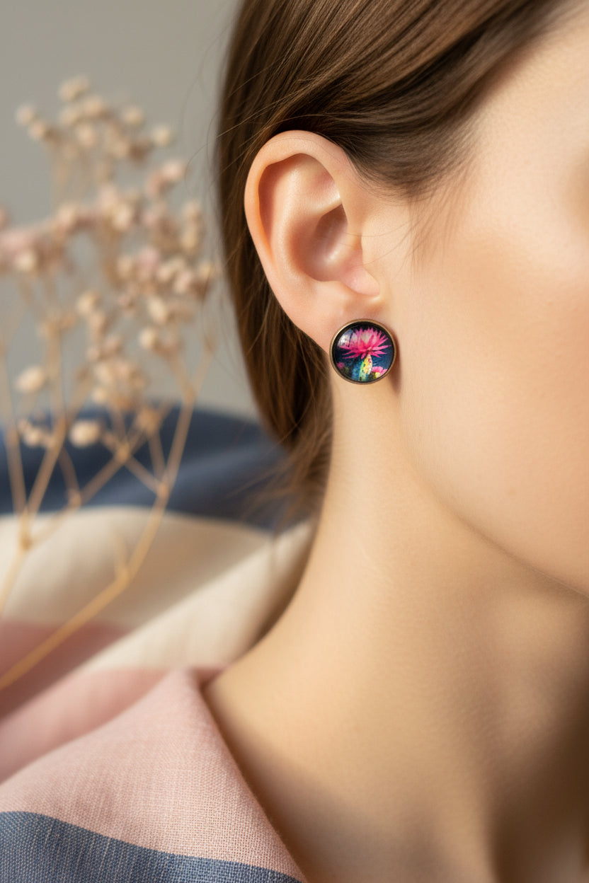 Cabochon Earring Nature Cactus