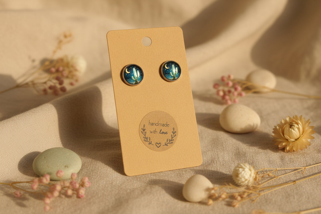 Cabochon Earring with Cactus