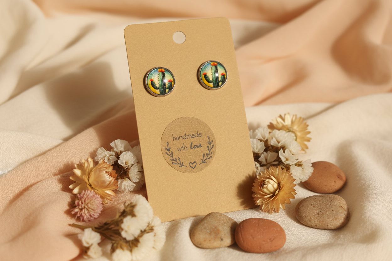 Cabochon Earring Nature Cactus