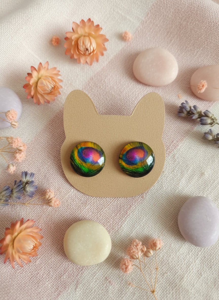 Cabochon Earring with Peacock