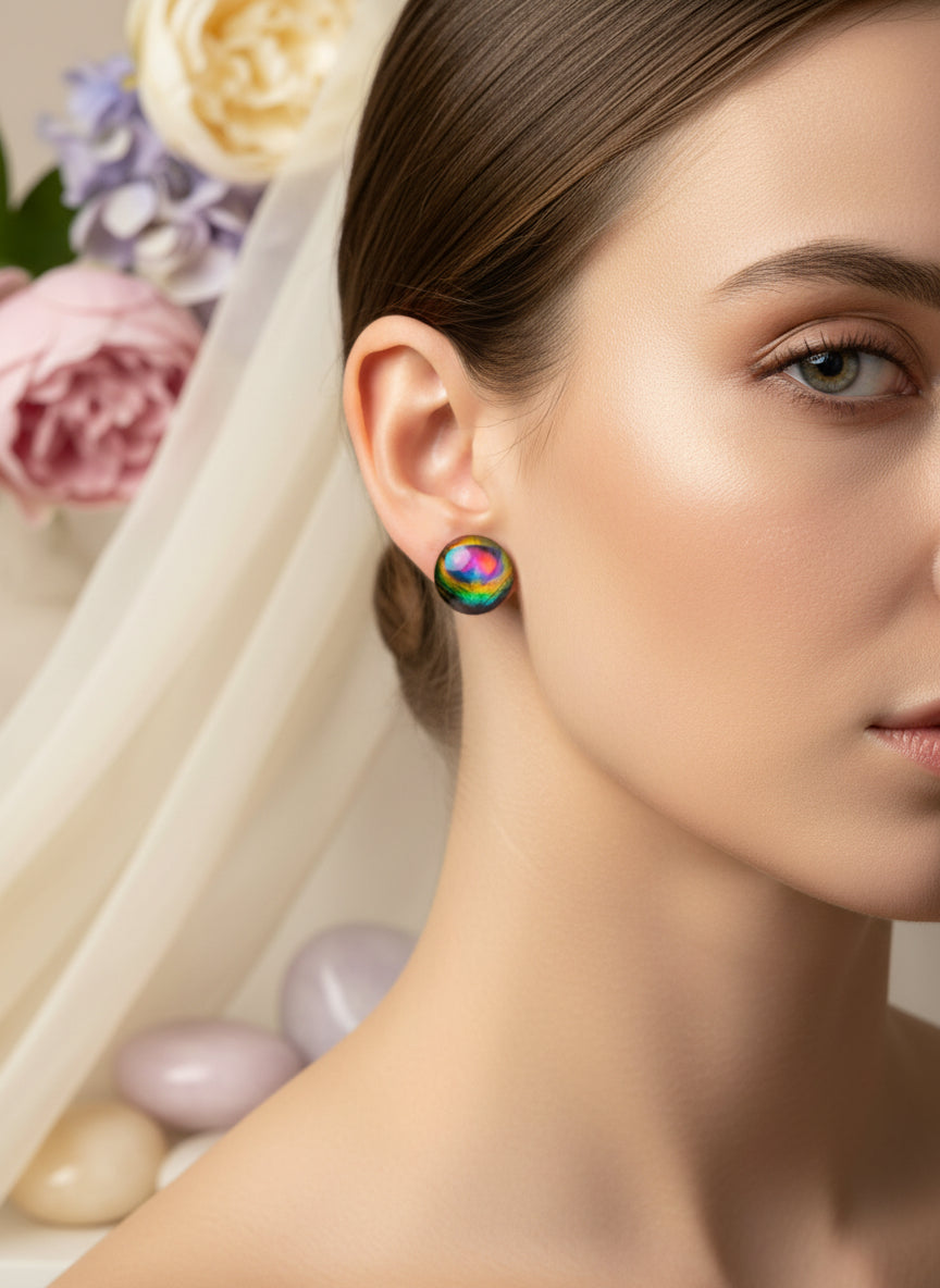 Cabochon Earring with Peacock