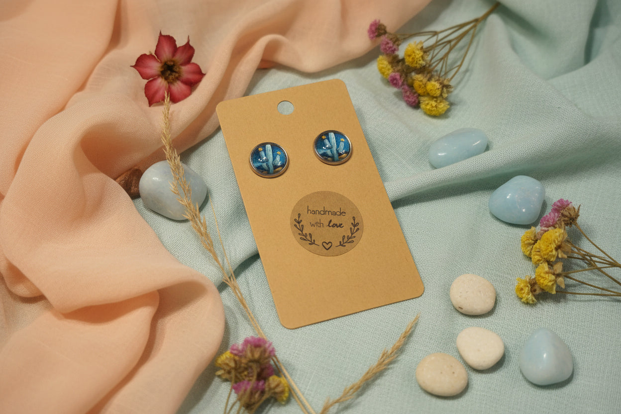 Cabochon Earring with Cactus