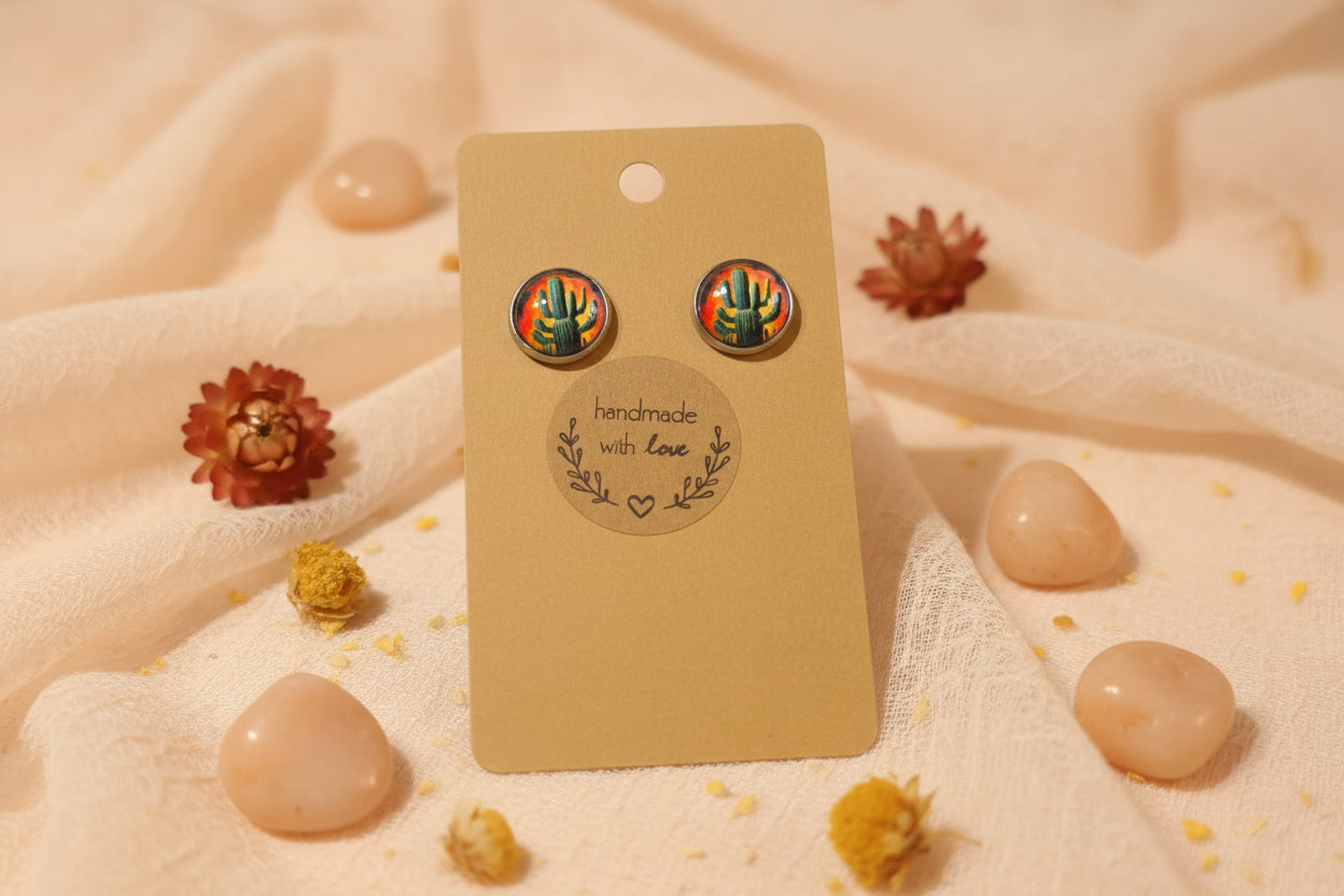 Cabochon Earring Nature Cactus