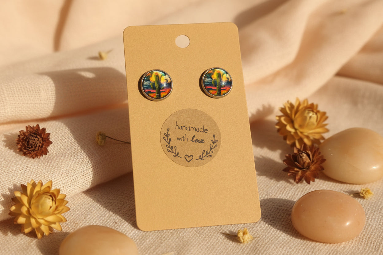 Cabochon Earring with Cactus