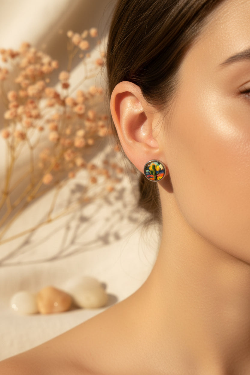 Cabochon Earring with Cactus