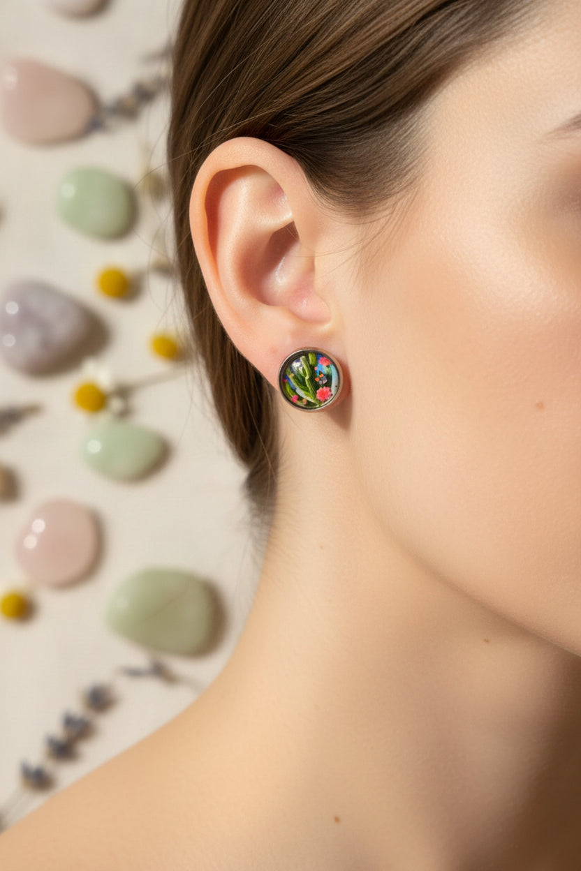 Cabochon Earring Nature Cactus