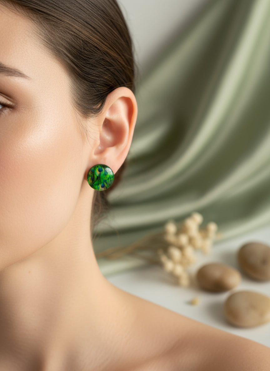 Cabochon Earring with Peacock