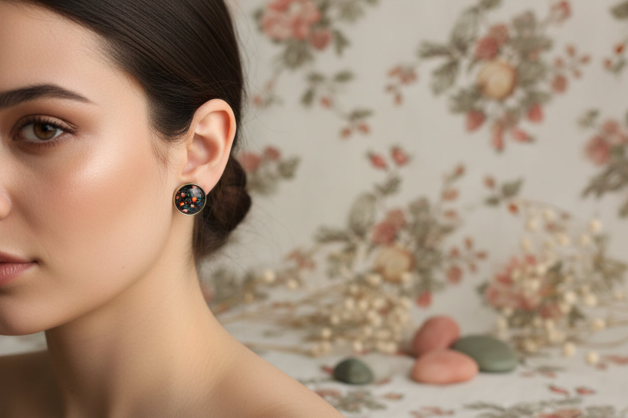 Cabochon Earring Colorful Nature