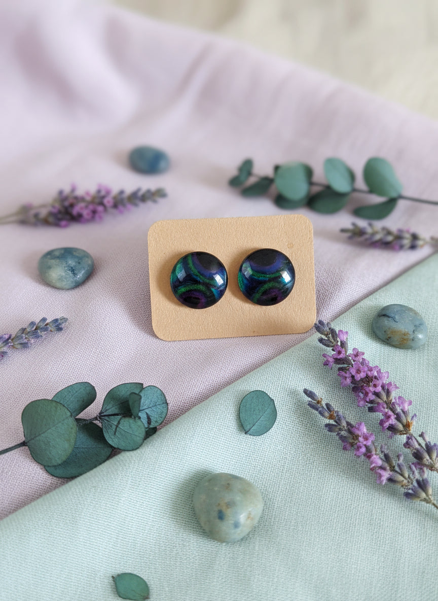 Cabochon Earring with Peacock