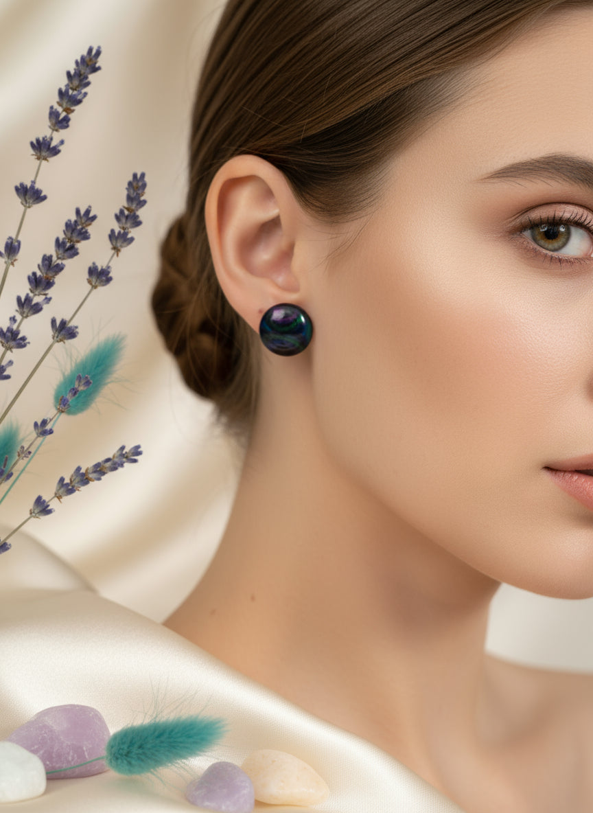 Cabochon Earring with Peacock