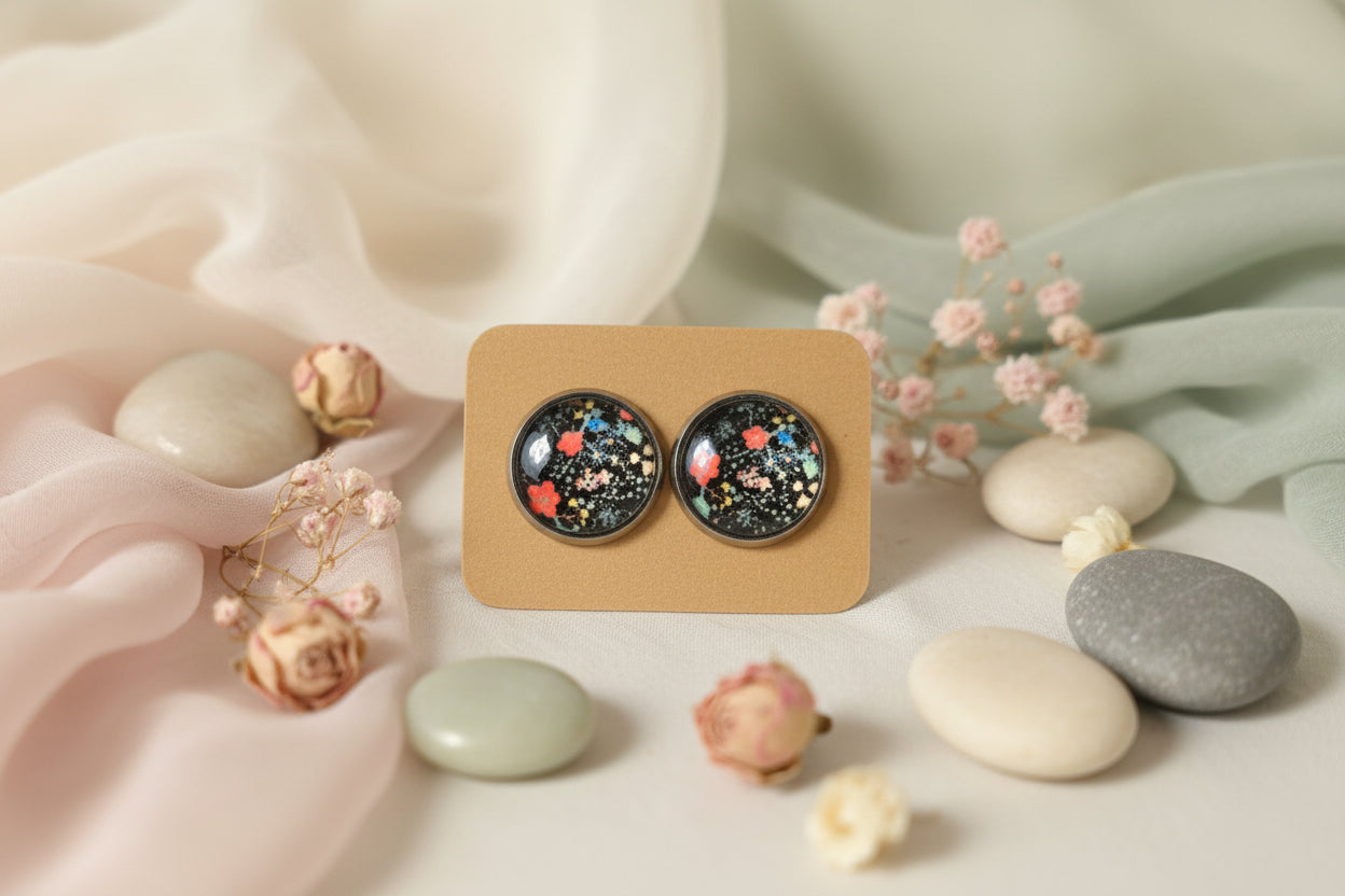 Cabochon Earring Nature Small Flowers