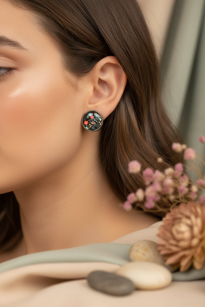 Cabochon Earring Nature Small Flowers