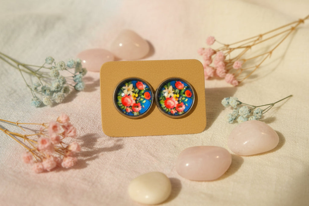 Cabochon Earring Nature Vivid Blue