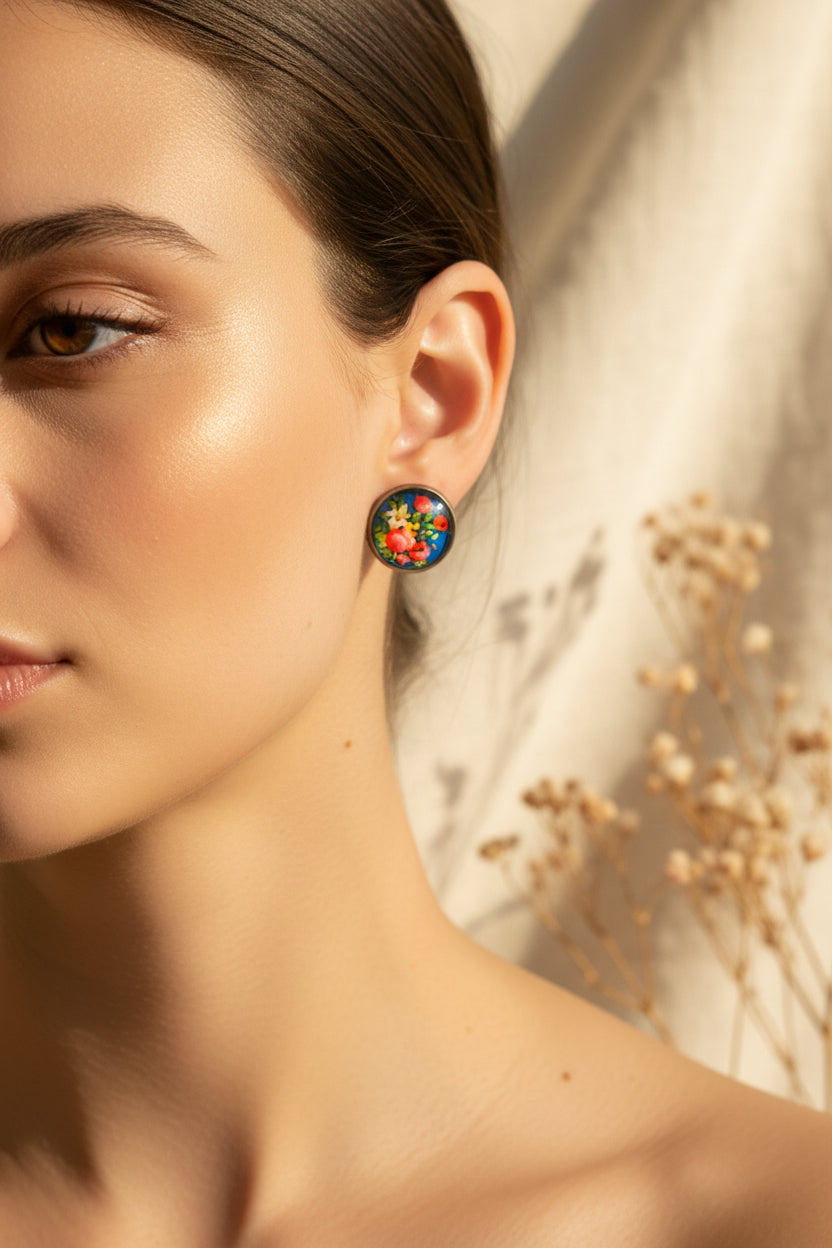 Cabochon Earring Nature Vivid Blue