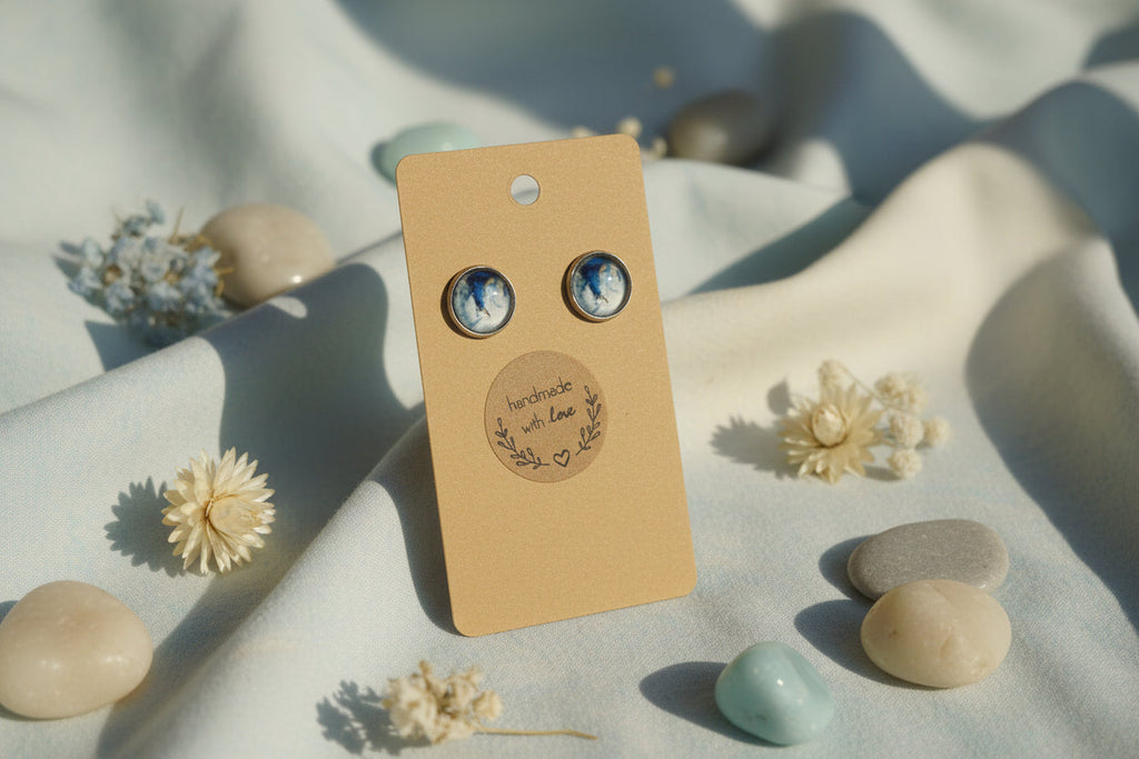 Cabochon Earring Mineral Style White