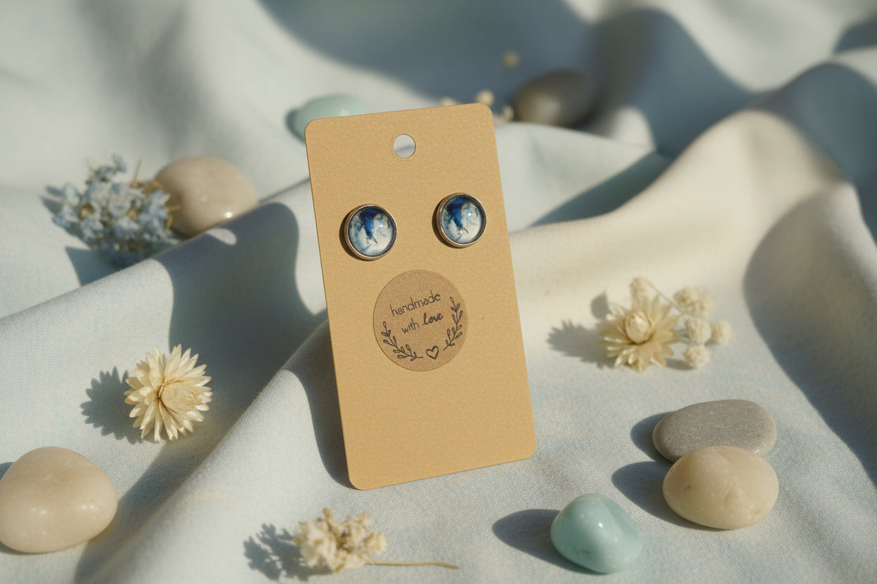 Cabochon Earring Mineral Style White