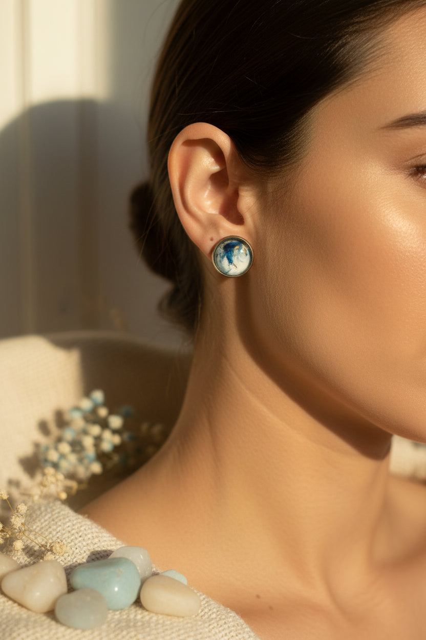 Cabochon Earring Mineral Style White