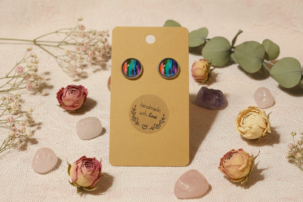 Cabochon Earring Mineral Style Colorful Pink