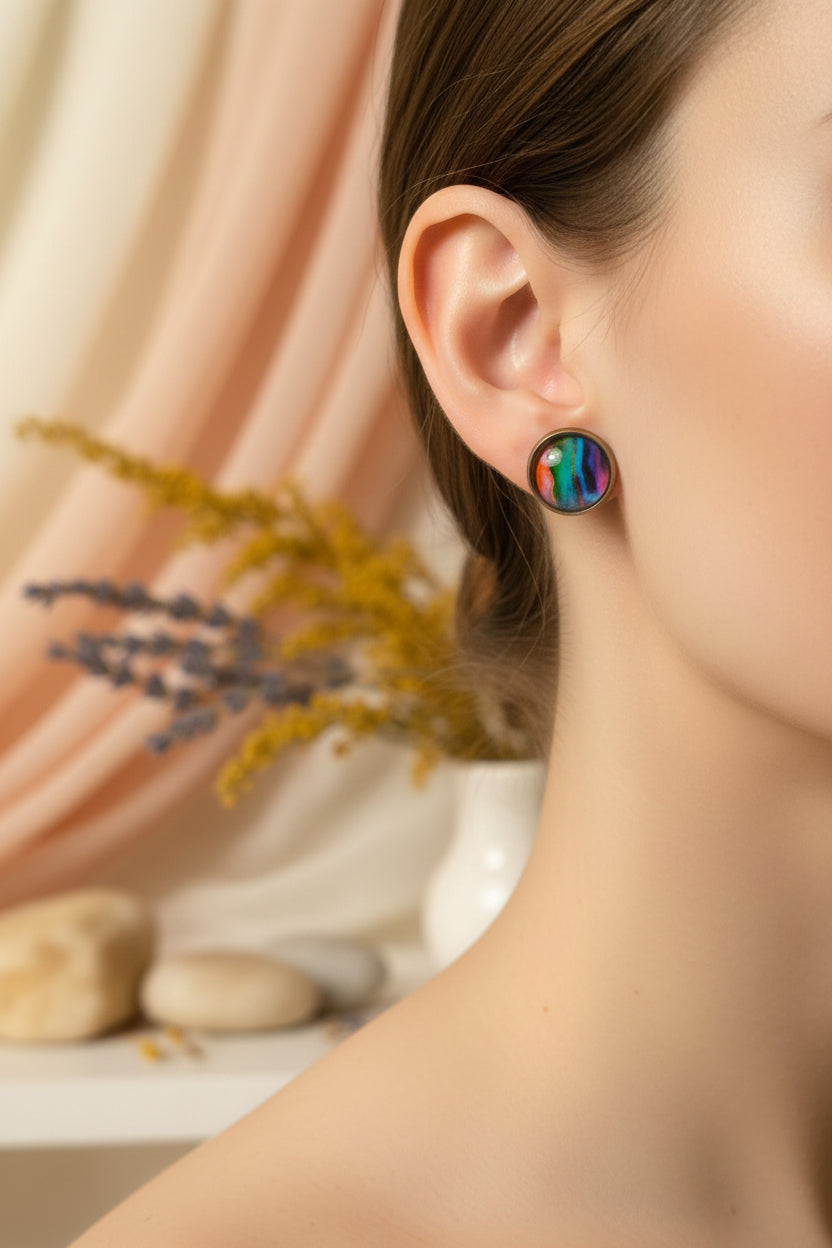 Cabochon Earring Mineral Style Colorful Pink