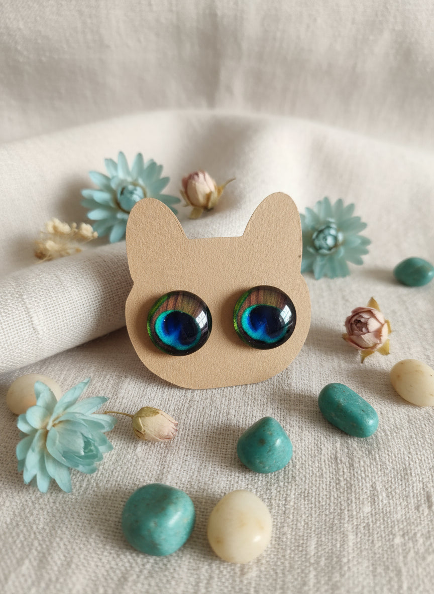 Cabochon Earring with Peacock