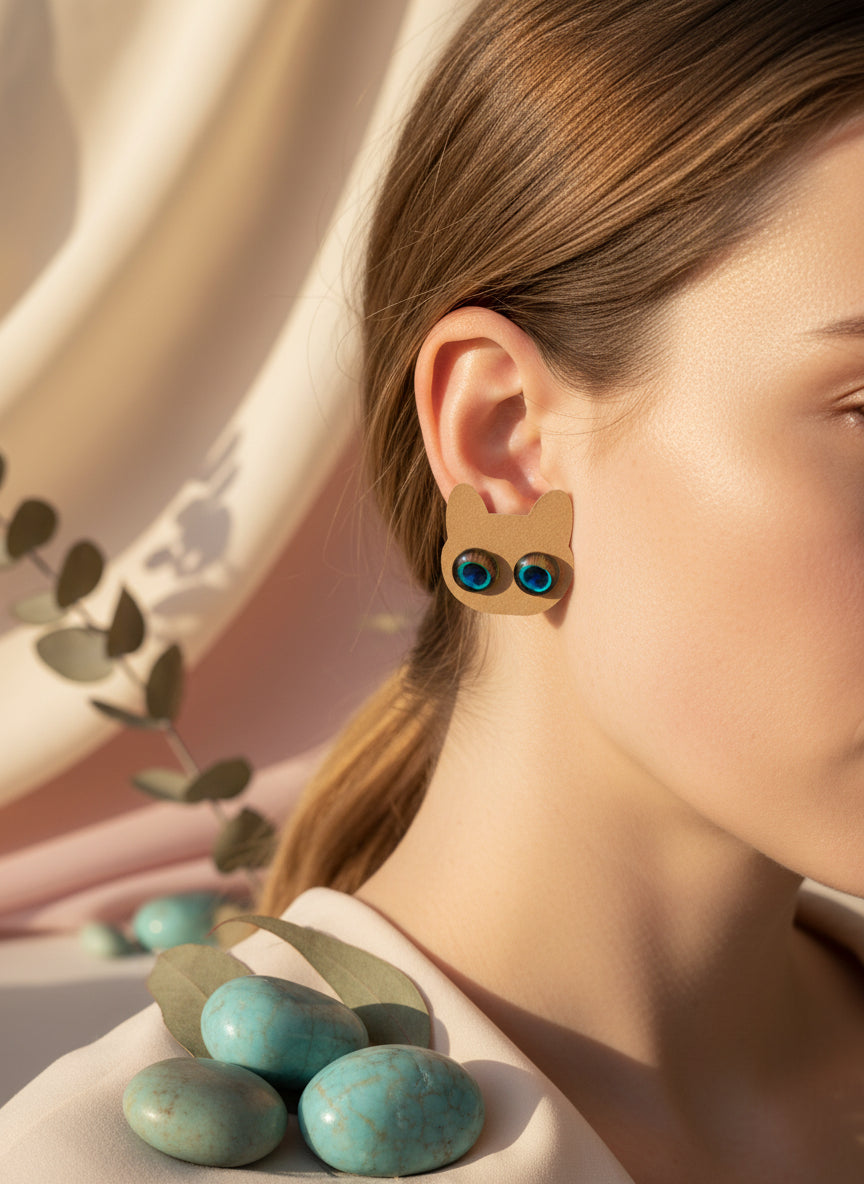 Cabochon Earring with Peacock