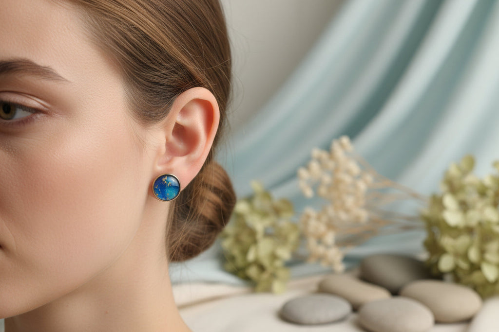 Cabochon Earring Mineral Style Vivid Blue