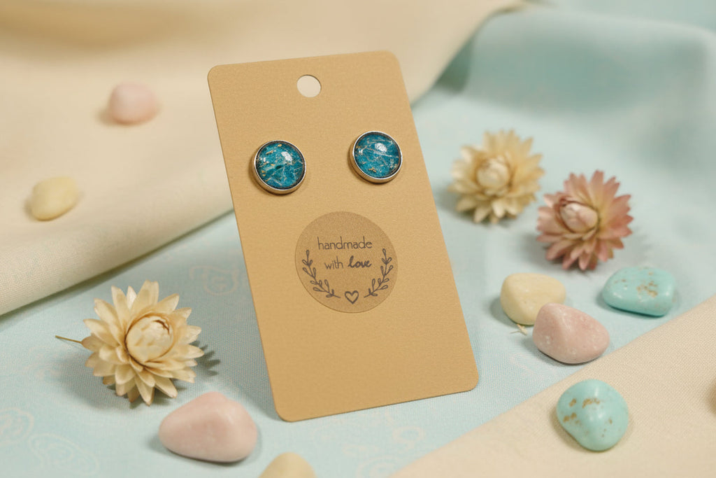 Cabochon Earring Mineral Style Blue