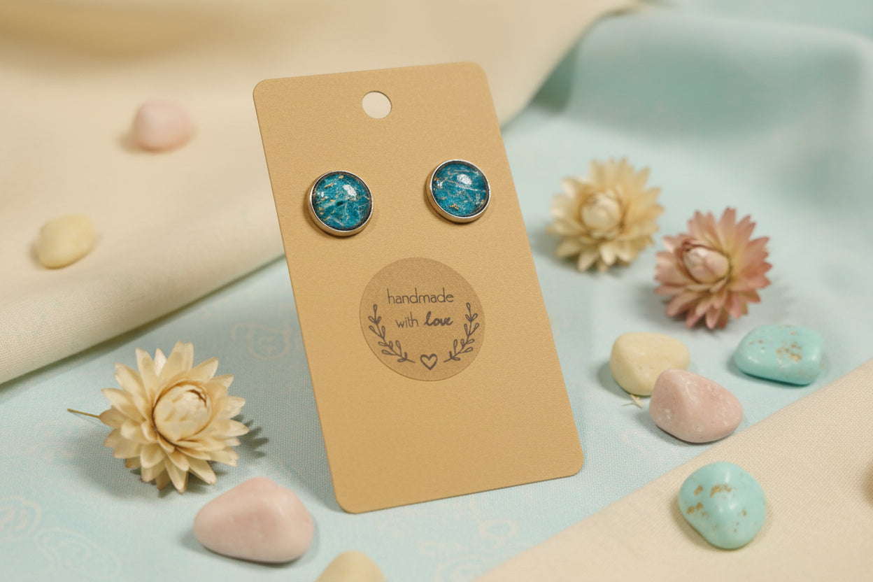 Cabochon Earring Mineral Style Blue
