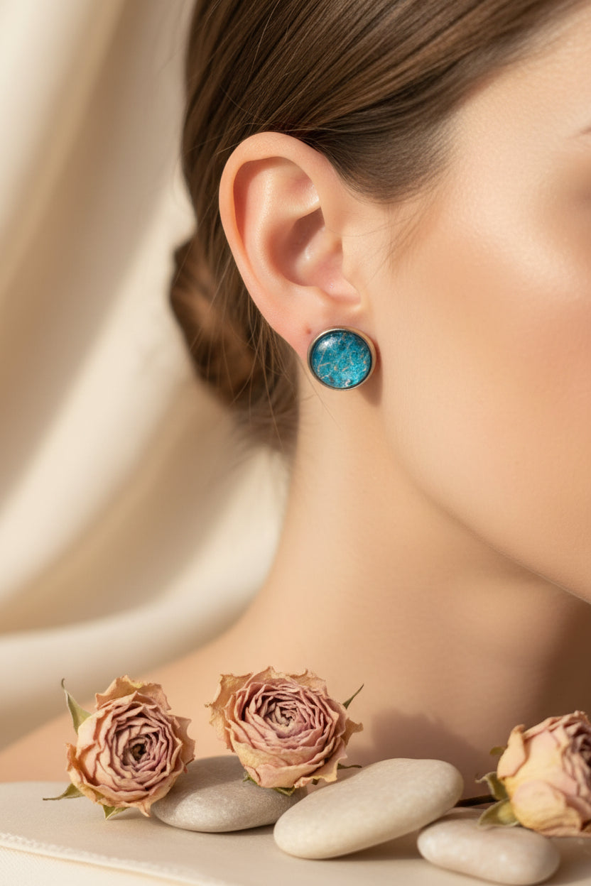 Cabochon Earring Mineral Style Blue