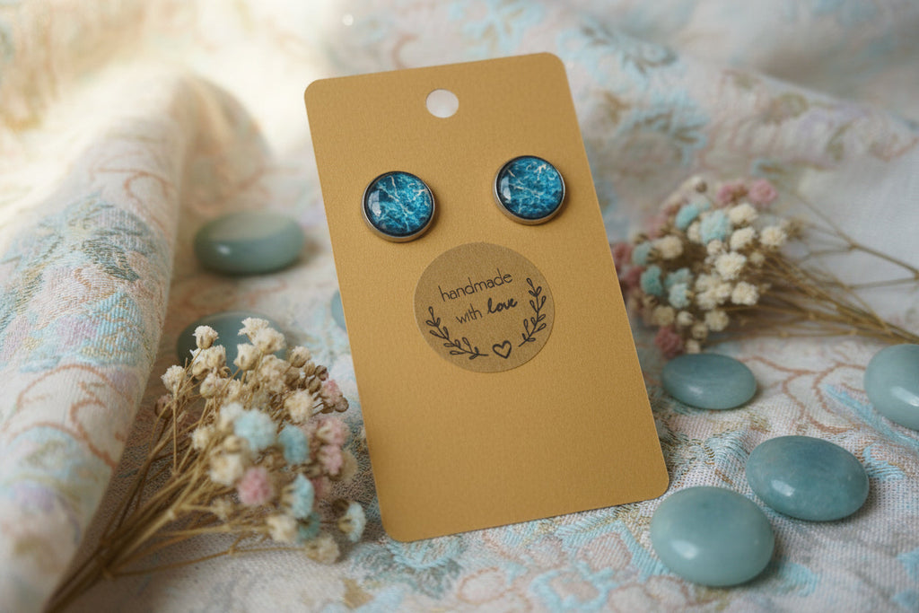 Cabochon Earring Mineral Style Blue