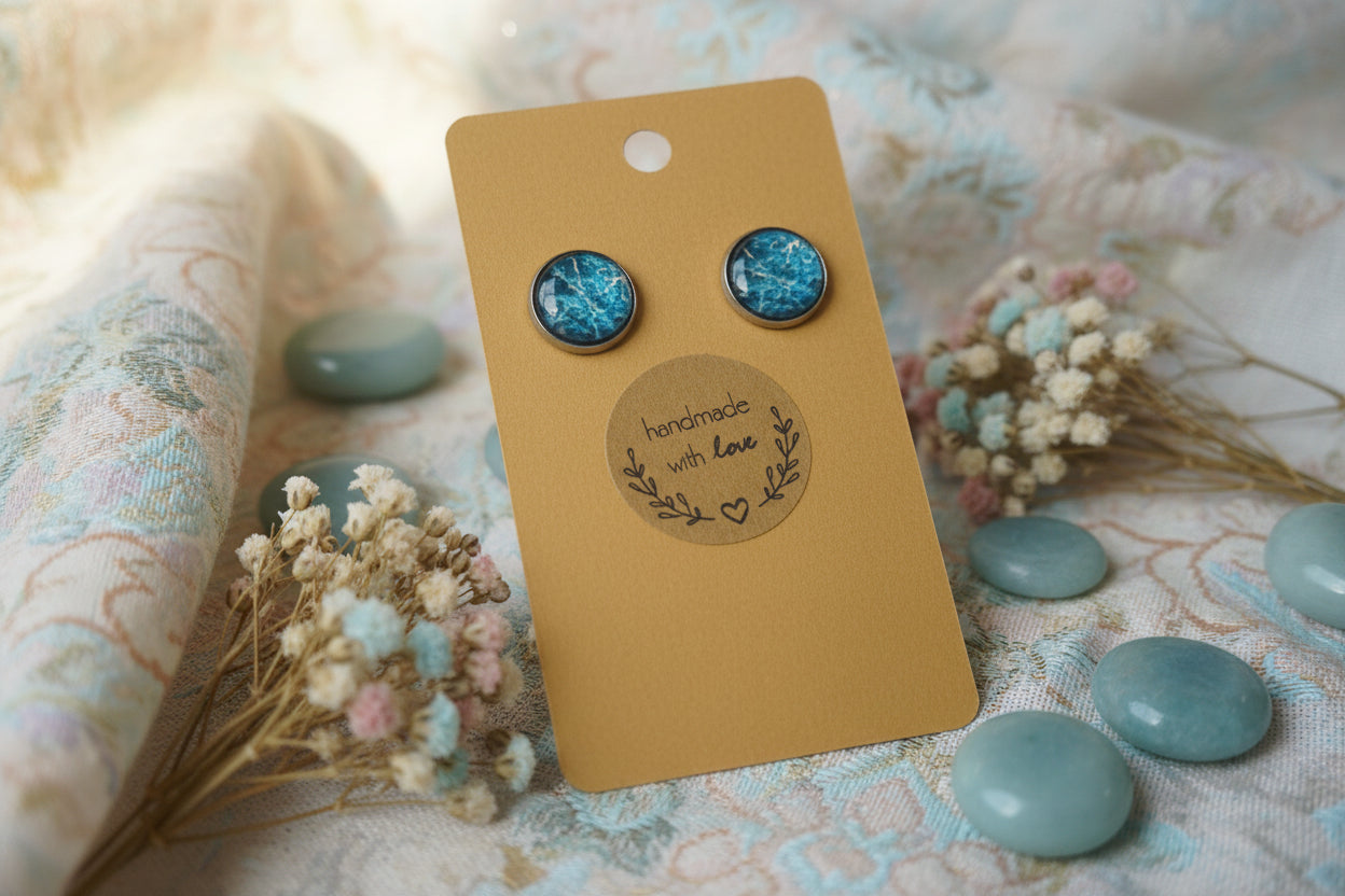 Cabochon Earring Mineral Style Blue