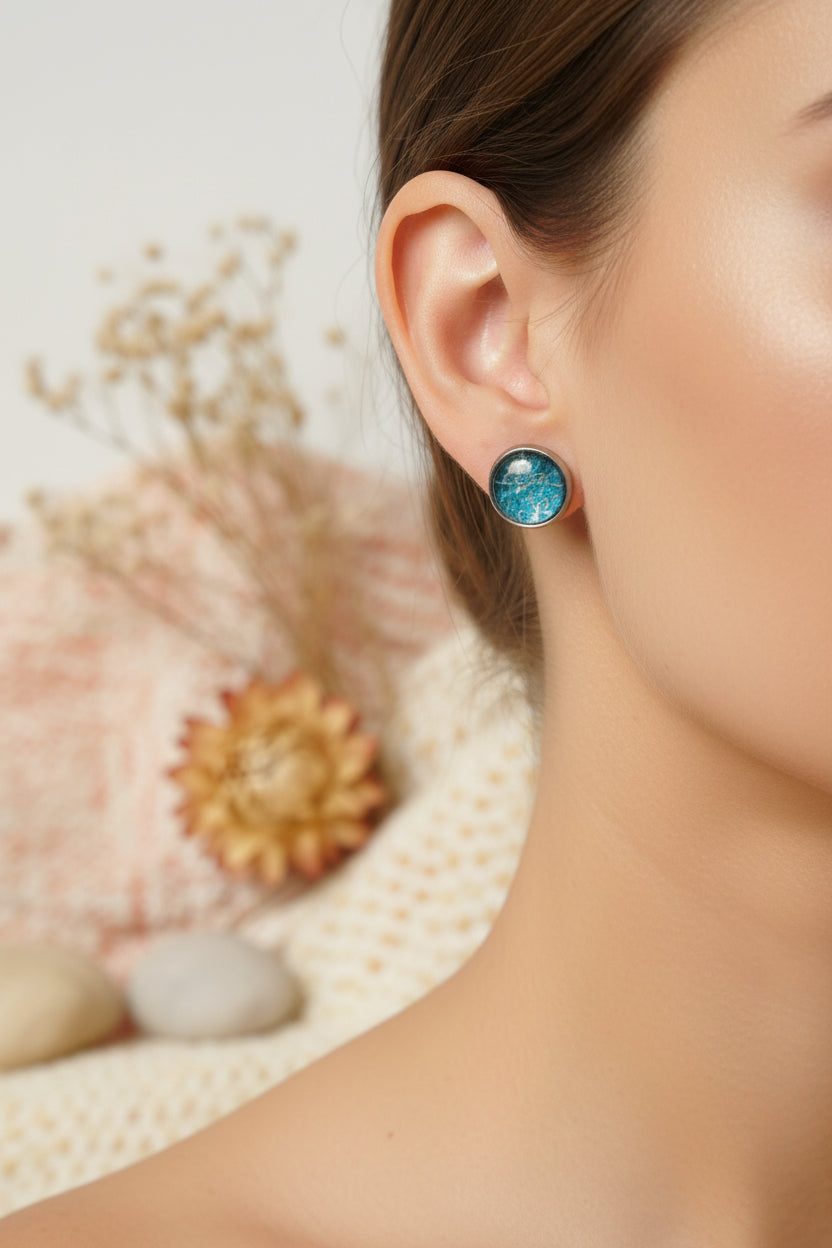 Cabochon Earring Mineral Style Blue